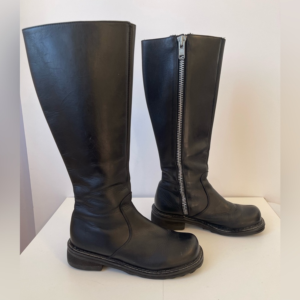 John Fluevog Cece Riding Boots Black Leather Moto 7M